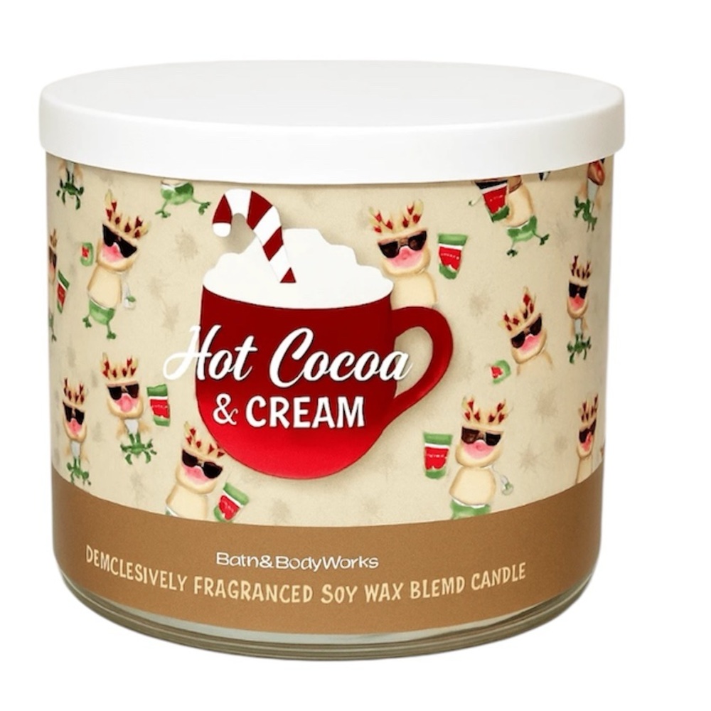 BATH AND BODYWORKS 3 WICK HOT COCOA AND CREAM CANDLE NEW IN BOX - Picture 1 of 2